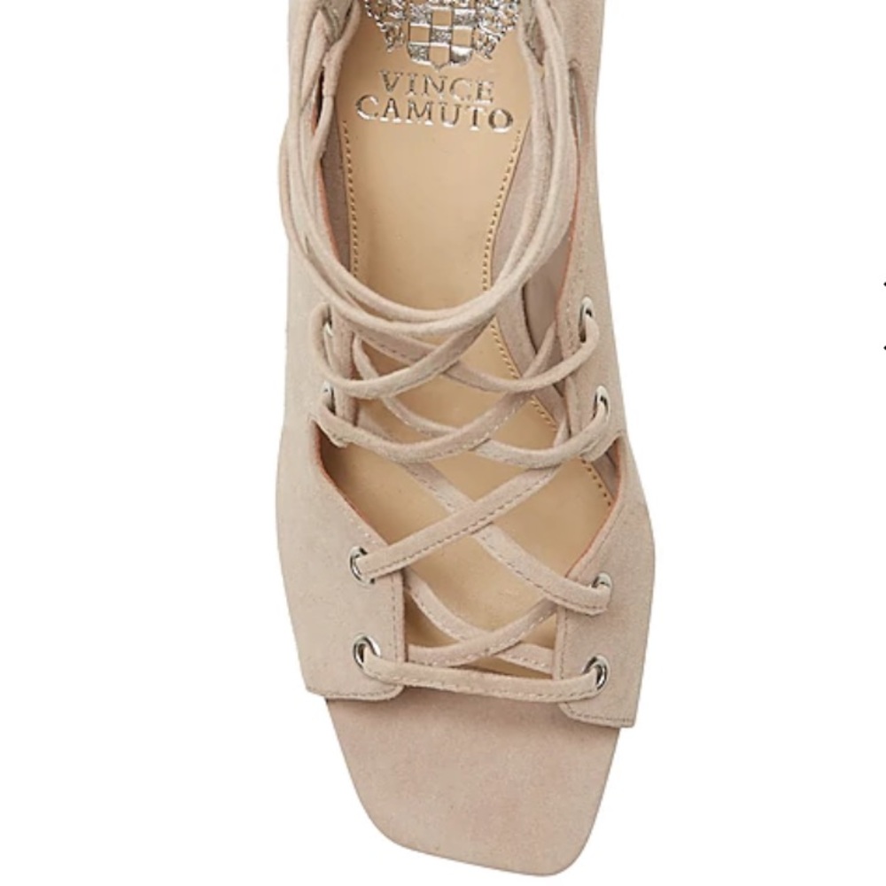 Vince Camuto Nahara Lace-Up Cage Sandals Nude Suede Block Heel Size 8.5 NEW Chic - Picture 6 of 10